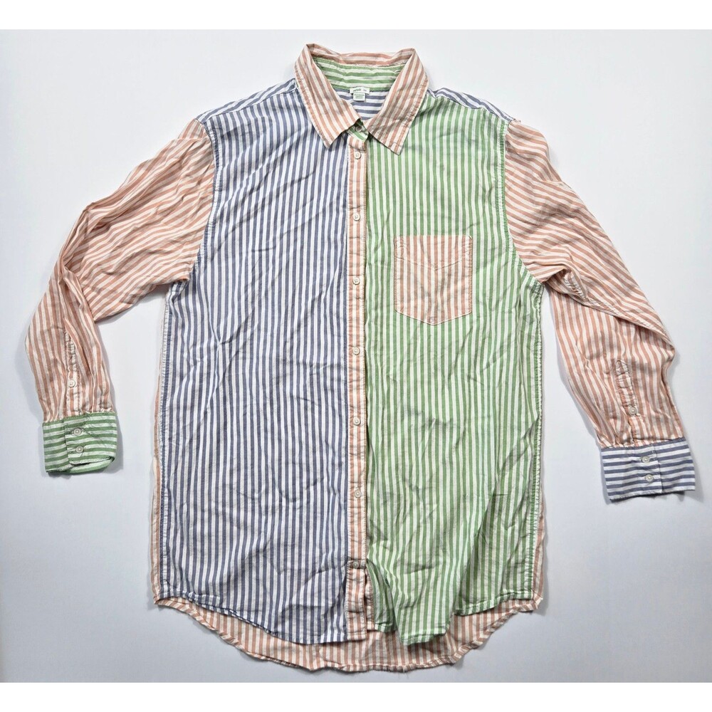Aerie Womens Small Striped Button Up Shirt Colorblock Oversized Coastal Y2K